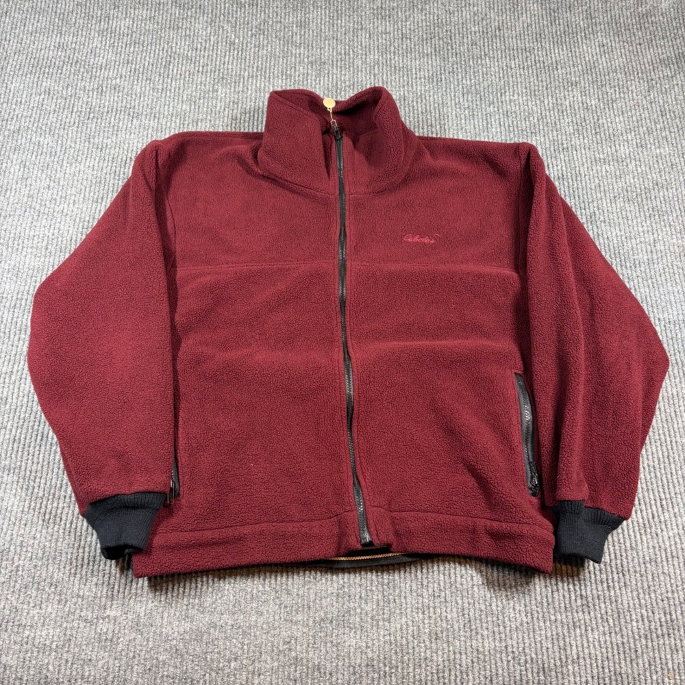 Cabelas Pullover Men's XL Fleece Full Zip Jacket Burgundy Red Hunting Deep Pile‎